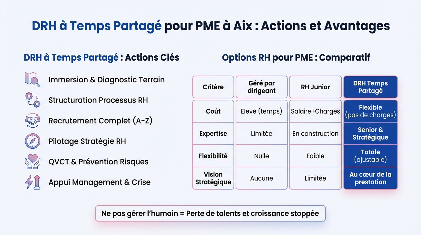 Schéma des missions et avantages d'un DRH à temps partagé pour les PME