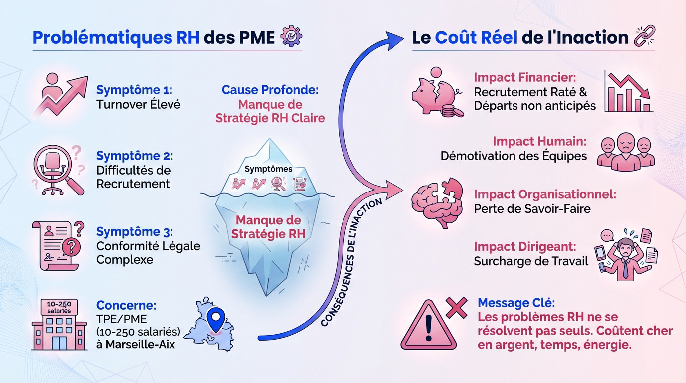 Schéma illustrant le coût du turnover et les risques RH pour une PME à Marseille
