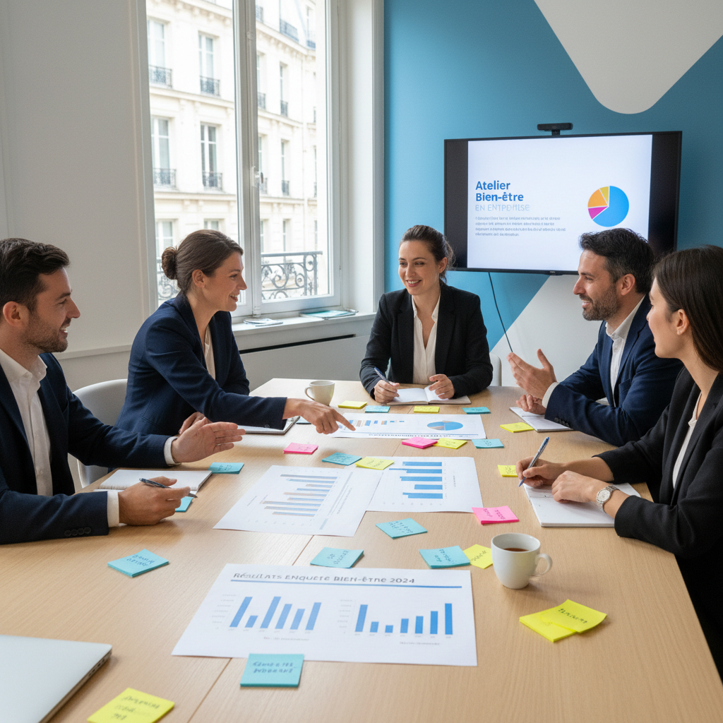 Atelier d'équipe collaboratif autour de la qualité de vie au travail (QVT) avec consultant RH à Marseille