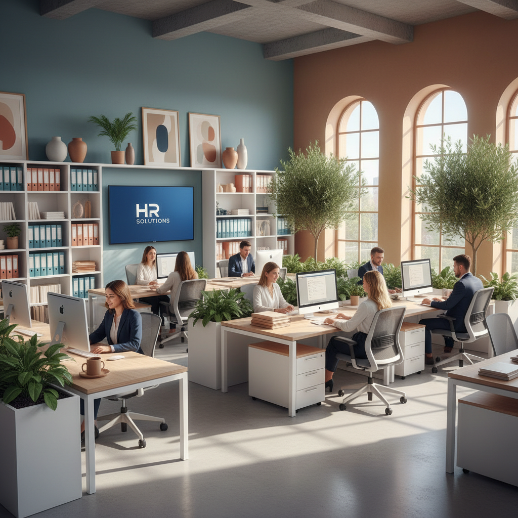 Bureau moderne de cabinet RH externalisé avec lumière méditerranéenne