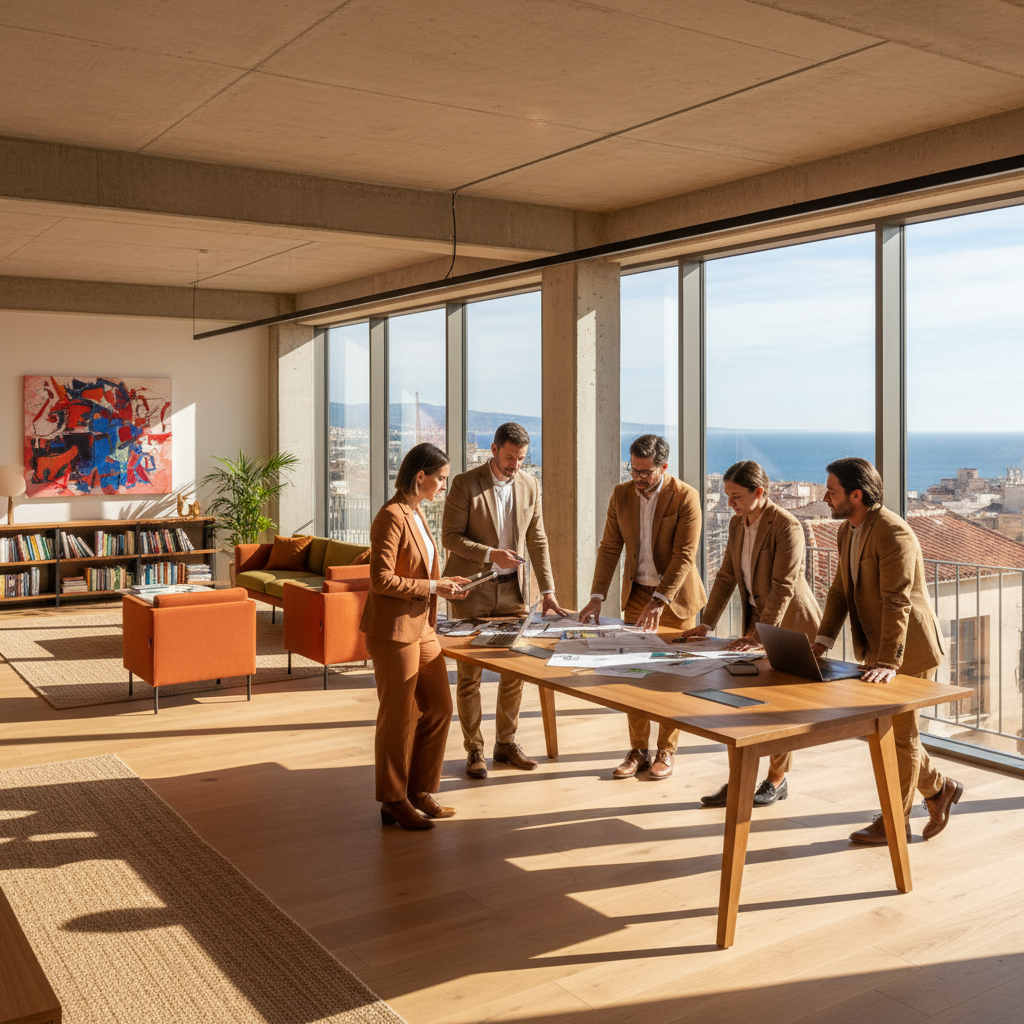 Espace de travail collaboratif ouvert avec équipe de professionnels RH